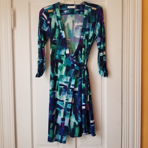 Calvin Klein Dresses & Skirts - Calvin Klein Wrap Dress Printed Metal Embellished